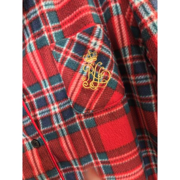 Ralph Lauren Womens Red Plaid Crest Christmas Pajama Pjs Set Top Pants Sz L - Picture 6 of 12
